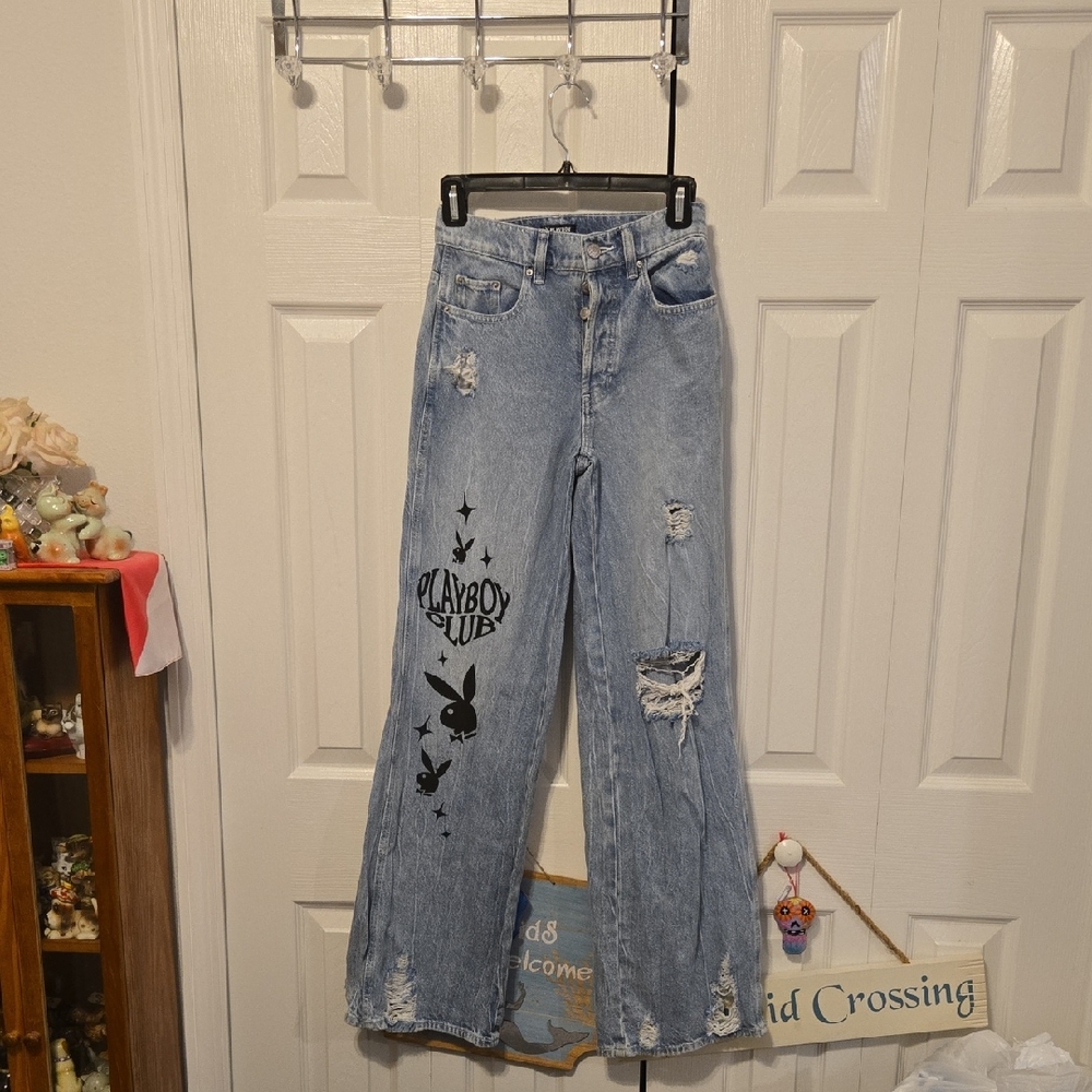 PLAYBOY Women's Light Blue Wide Leg Jeans